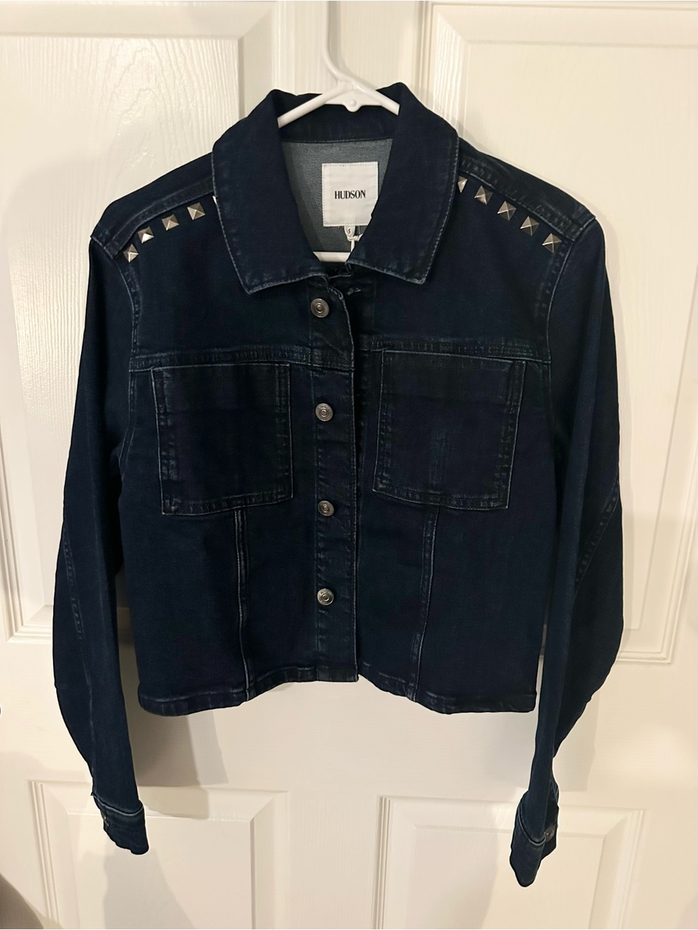 Hudson Jeans Dark Blue Studded Crop Denim Jacket NEW